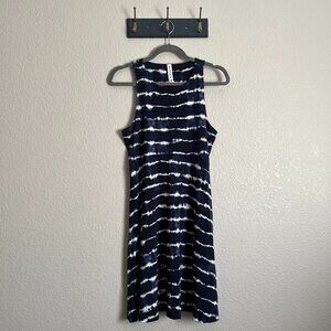 Athleta Navy Blue White Striped Athletic Fit and Flare Dress Women's M Midi EUC!